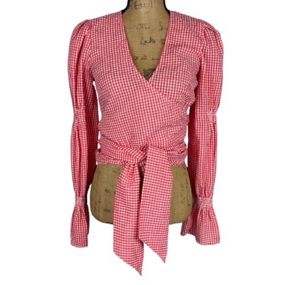 C/MEO‎ Collective Best Love Gingham Wrap Top Red Orange Picnic Country Girl XS